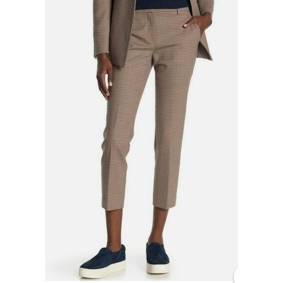 Theory Treeca 2 Portland Check Chino Wool-blend Stretch Pants Multi Sz 4 New - Picture 1 of 16